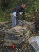 Dry Stone Wall bench and student